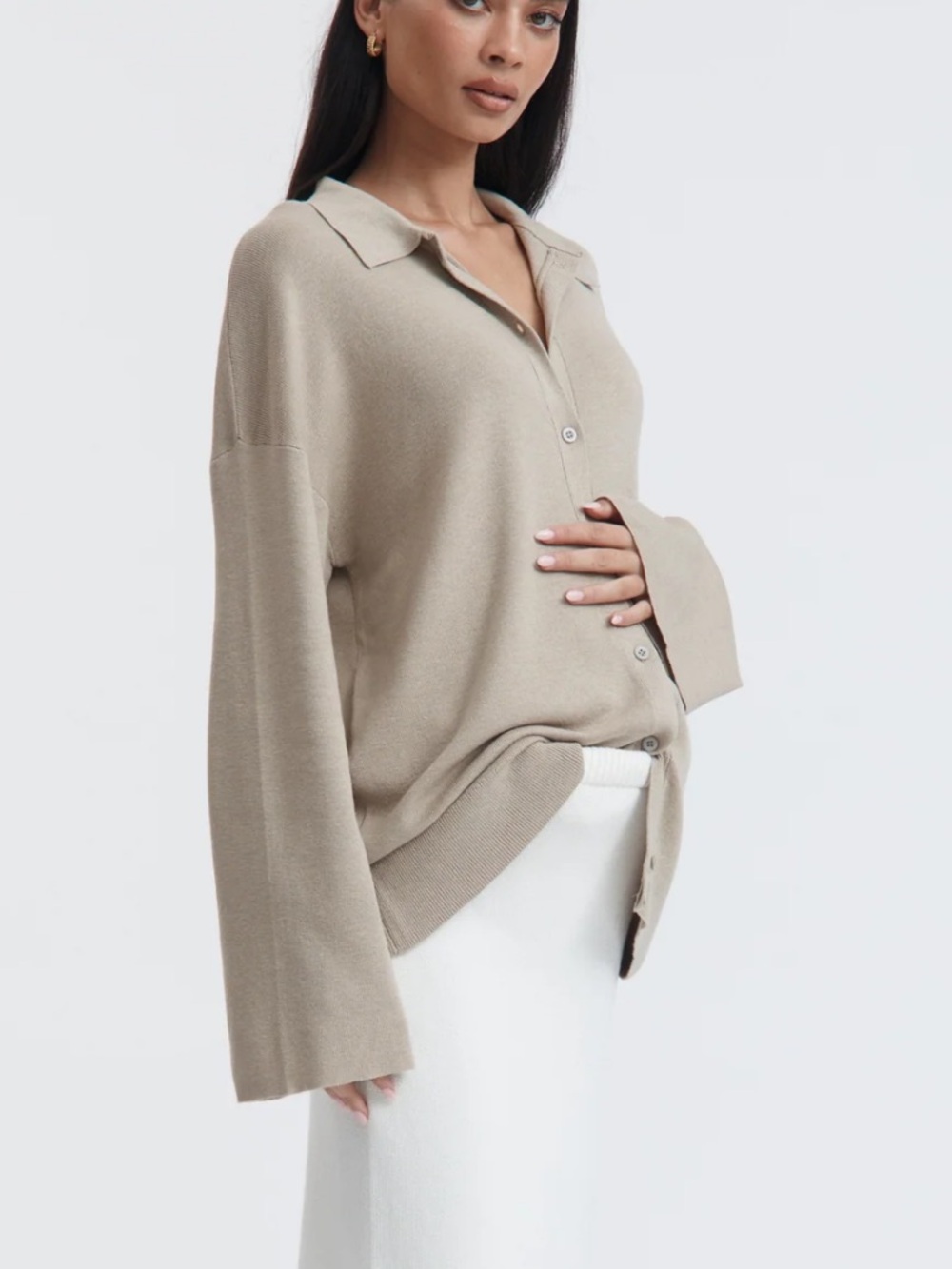 Legoe LS BUTTON DOWN COLLAR TOP (TAUPE)